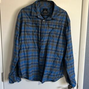 Prana flannel made with recycled materials. XL, snap closure